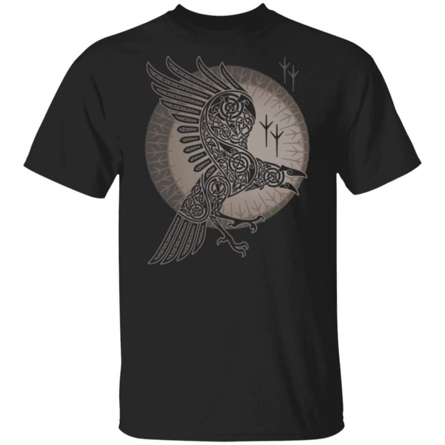 RAVEN Celtic Illustration Bird Animal Moon Graphic T-Shirt