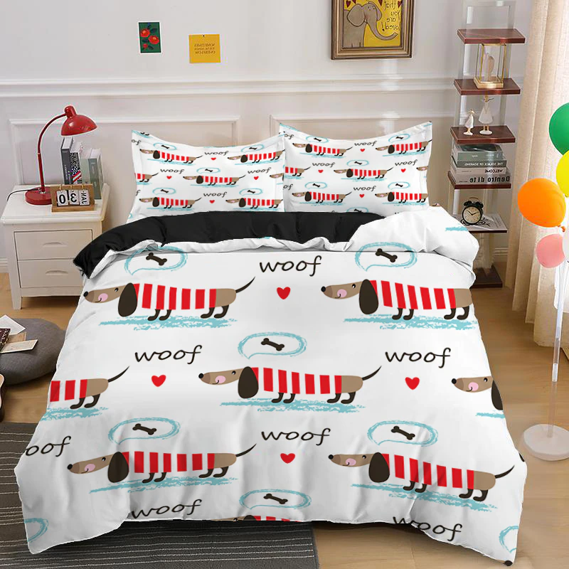 Dachshund Bedding Set Cute Puppy Duvet Cover 3D Cartoon Bed Cover Pet Dog Kids Girl Cover Queen King