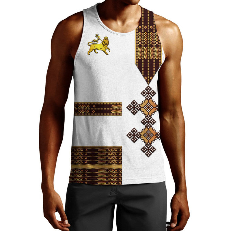 (Custom Personalised) Ethiopia Men Tank Top Ethiopian Lion Of Judah Simple Tibeb Style – White Lt8