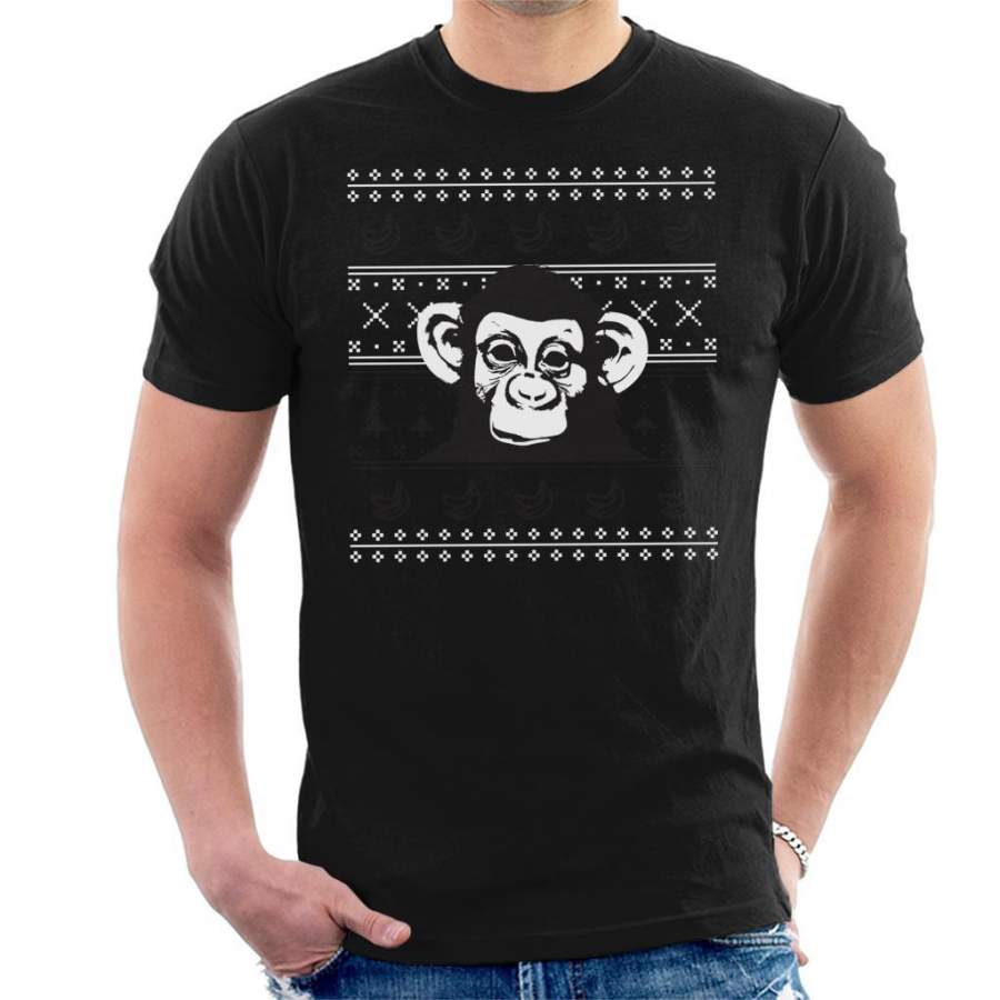 White Chimpanzee Monkey Banana Christmas Knit Men’s T-Shirt