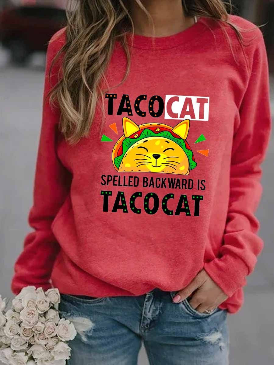 Women’S Spelled Bacward Is Tacocat Funny Cat Sweatshirt