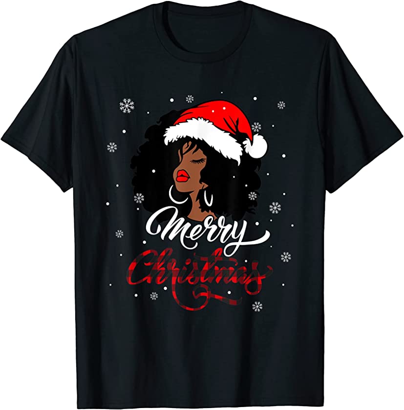 Black Women Girls Merry Christmas Afro Queen Melanin X-Mas T-Shirt