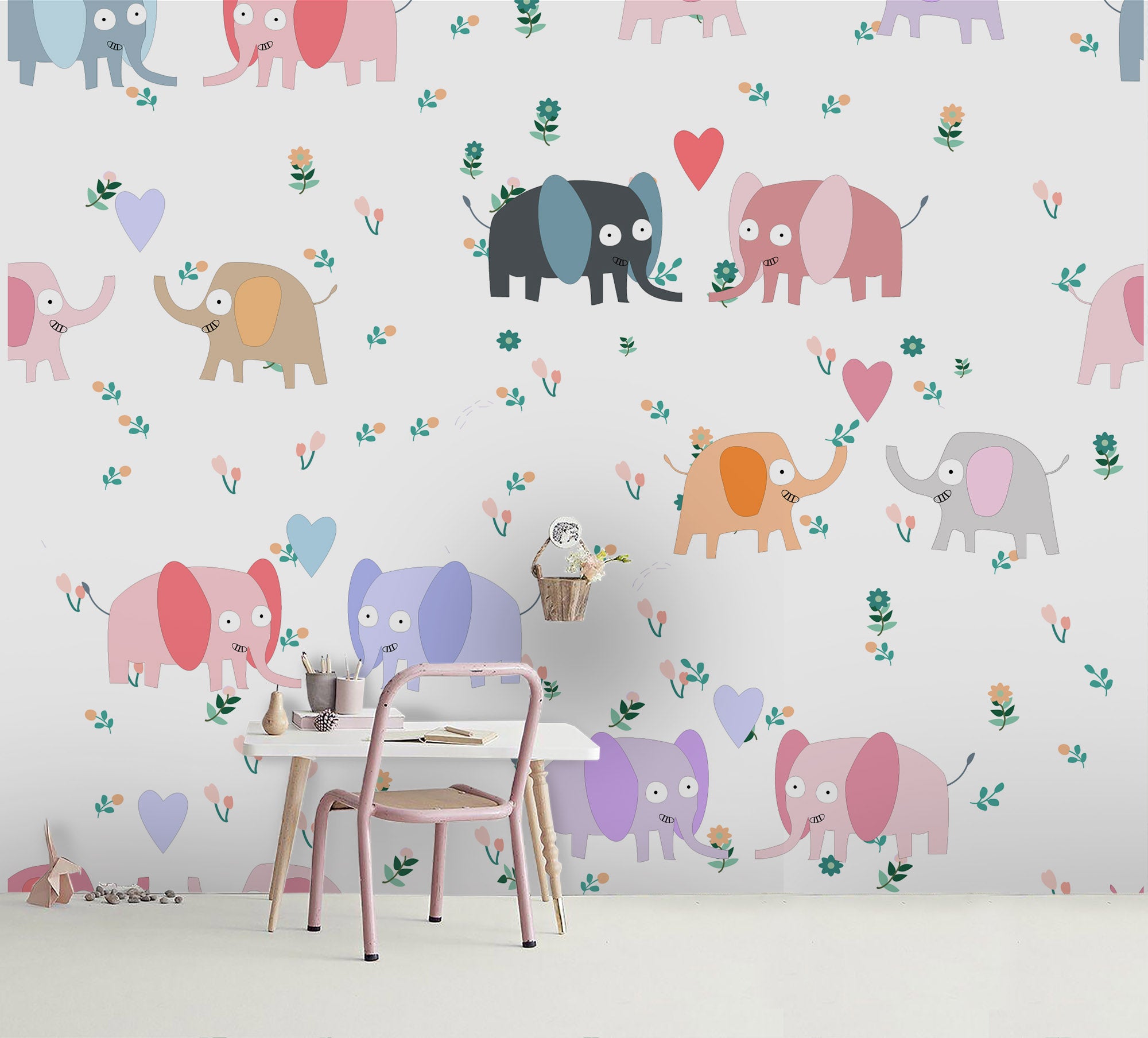 3D Cartoon Color Elephant Wall Mural Wallpaper A169 Lqh