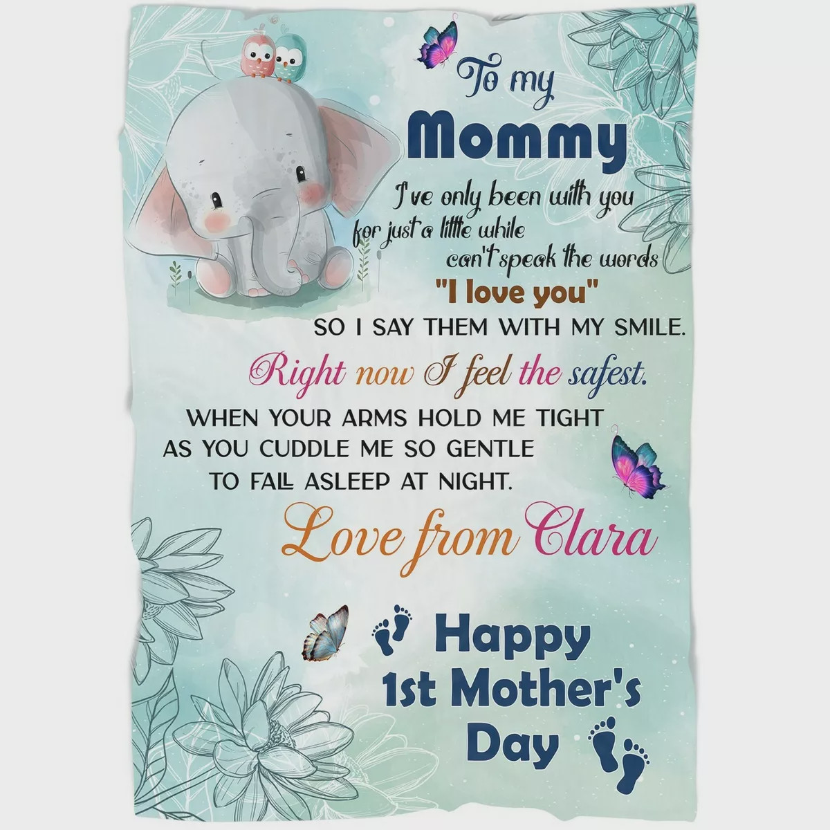 Personalized Elephant To My Mommy Happy 1St Mother’S Day, Right Now I Feel The Safest Gift For Mom From Baby Sherpa Fleece Blanket