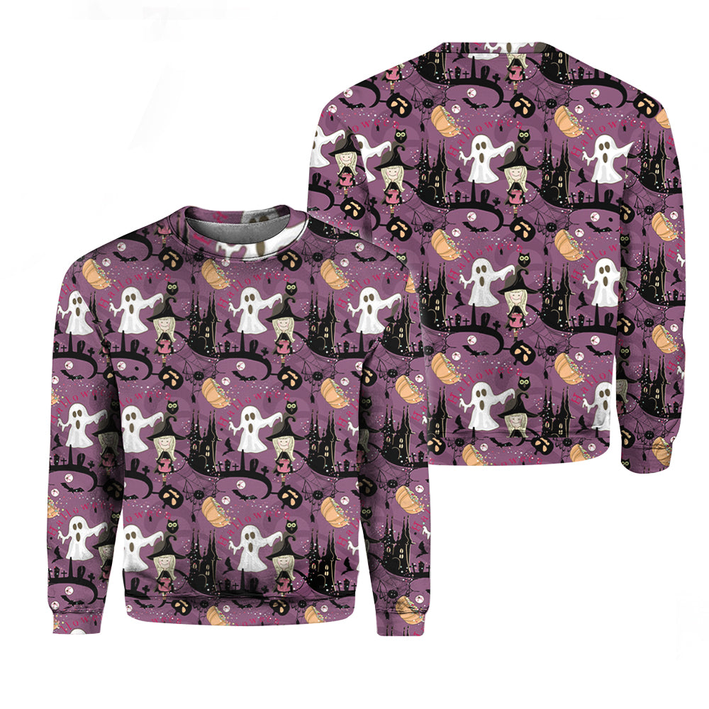 Halloween Is Here Purple Pattern Crewneck Sweatshirt All Over Print Sweatshirt For Women Sweatshirt For Men Swn1057