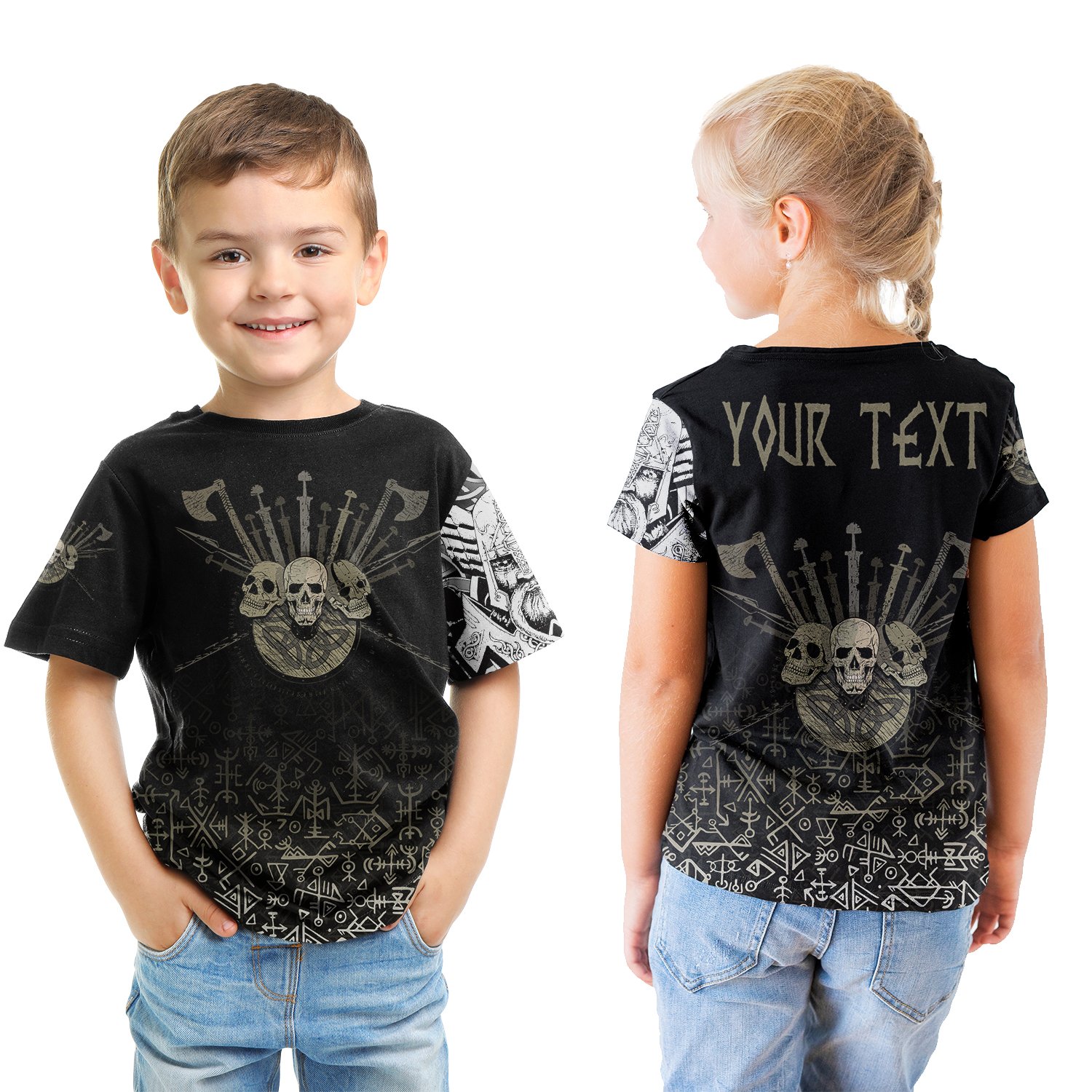 (Custom) Viking T-shirt Kid Three Skull Of Viking A27