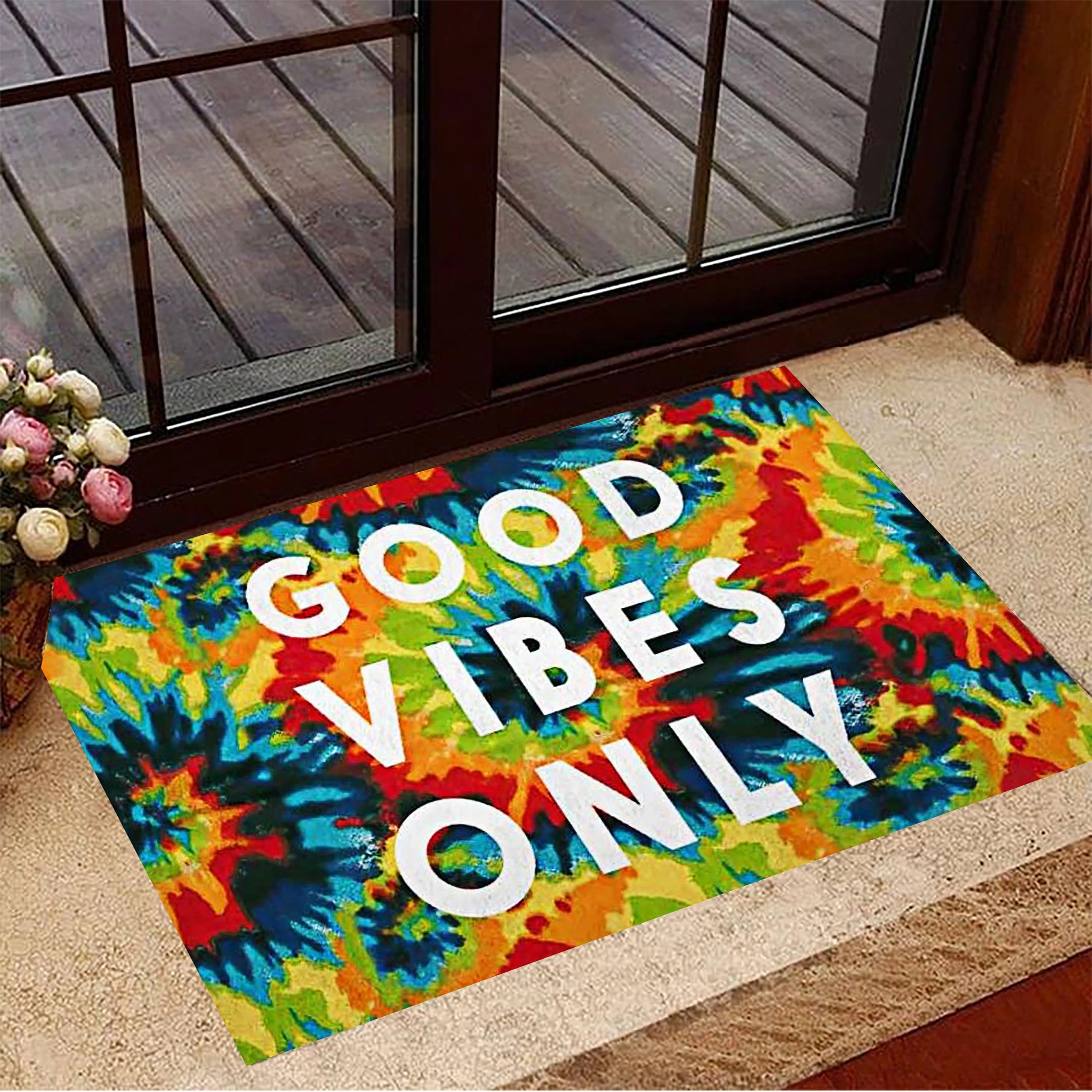 Good Vibes Only Doormat Hippie Colorful Doormat Double Front Door Mat Exterior Door Rug