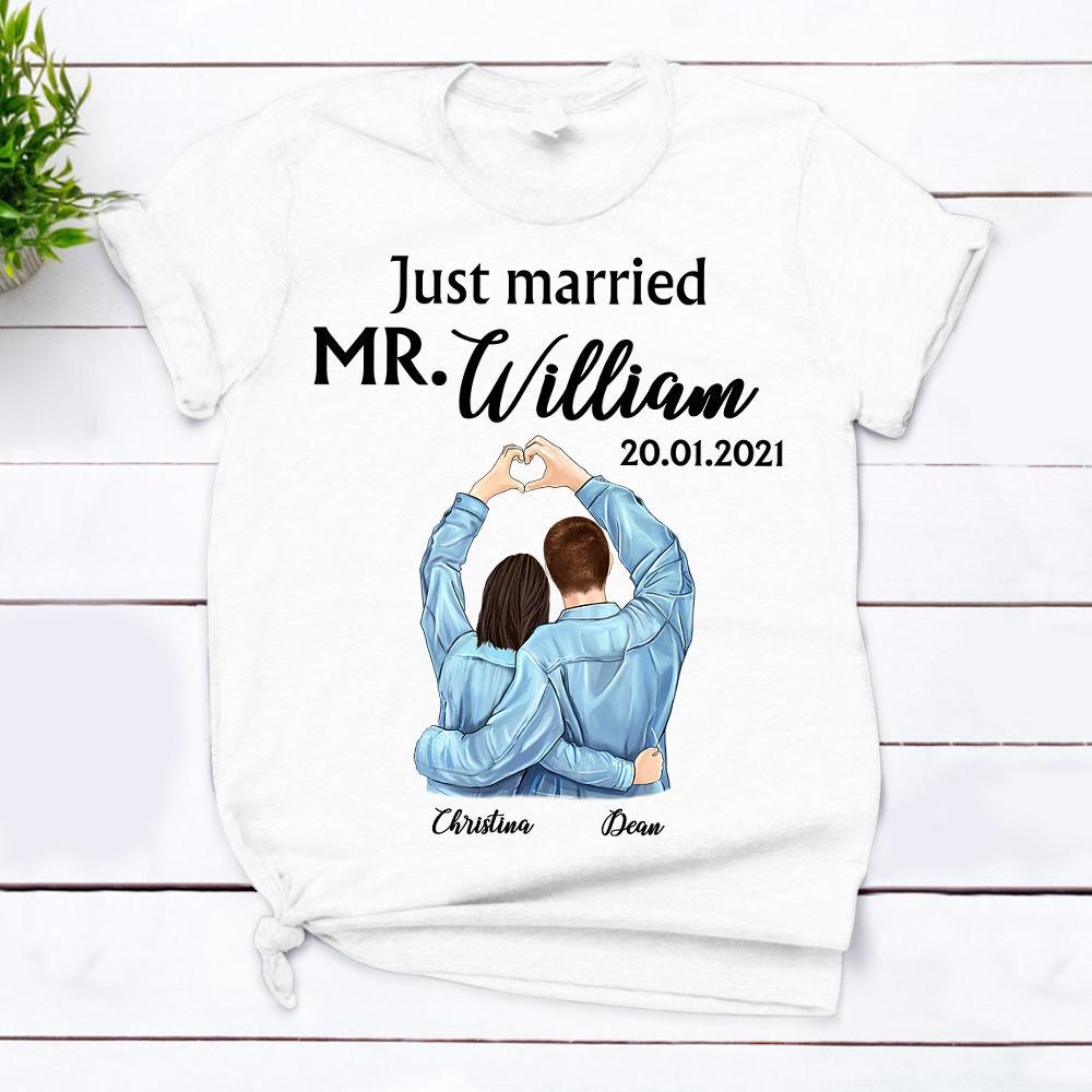 Just Married Mr. & Mrs. Couple Shirt Mens Womens T-Shirt Hoodie Sweatshirt Plus Size Up To 5Xl
