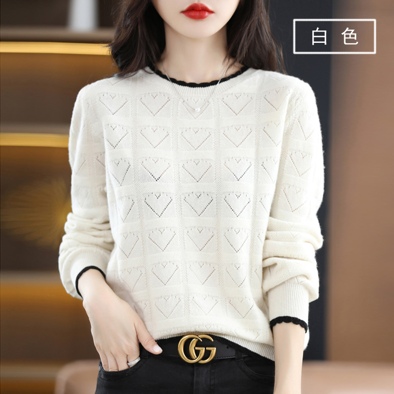 Autumn/Winter 2022 100% Pure Woolen Sweater Women’s Crew-Neck Lace Knit Base Sweater Korean Version Pullover Sweater alx