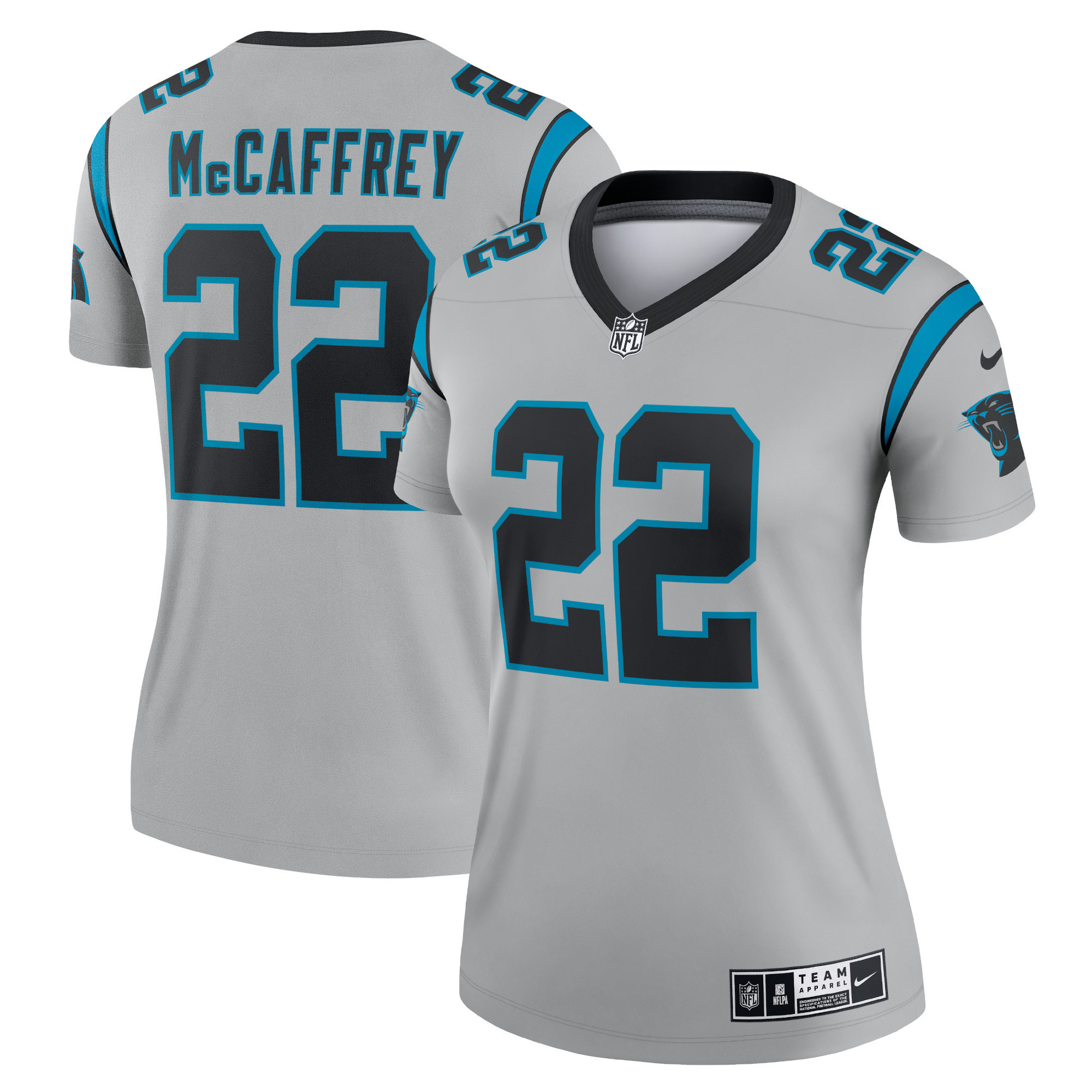 Christian Mccaffrey Carolina Panthers Womens Inverted Legend Jersey – Silver NFL