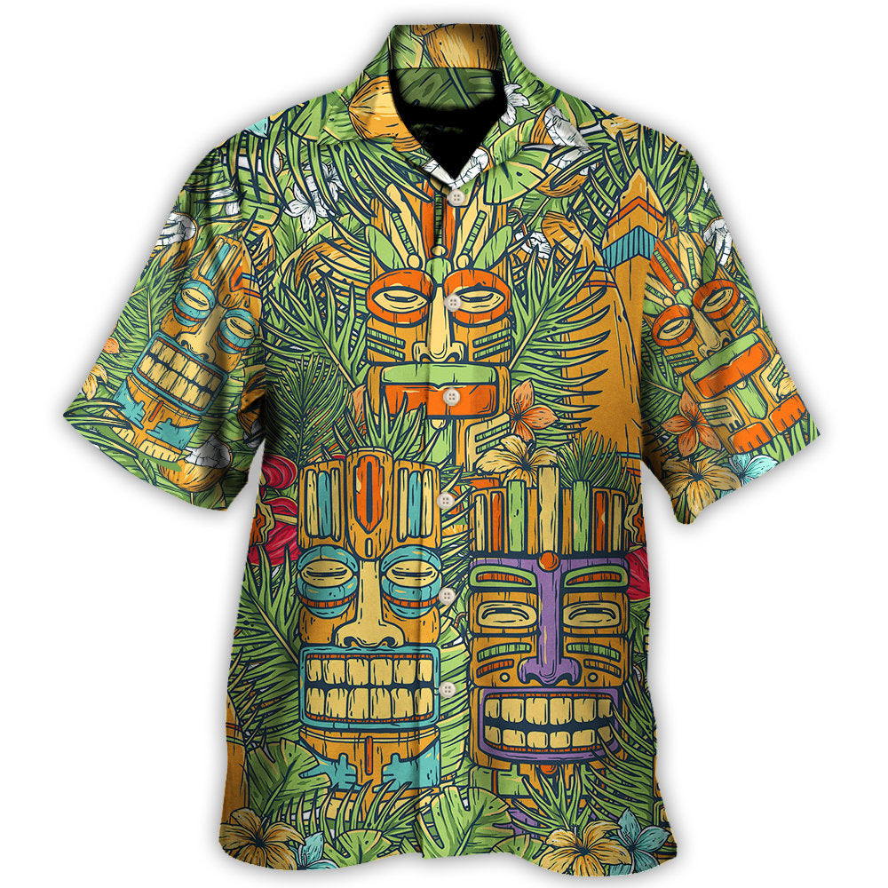 Tiki Mask Tropical Hawaii Sur Board And Palm Leaves – Hawaiian Shirt – Haws01Lin300822