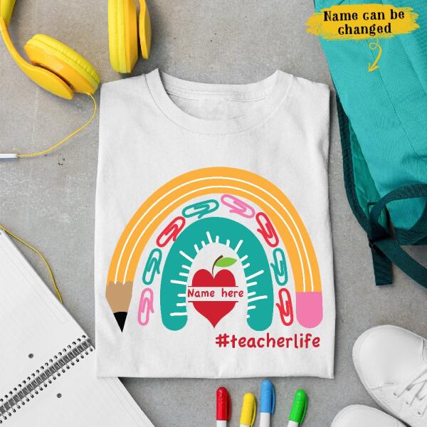 Teacherlife Teacher Rainbow Pencil Back To School Student Gift Ideas Custom Name Personalized Shirt