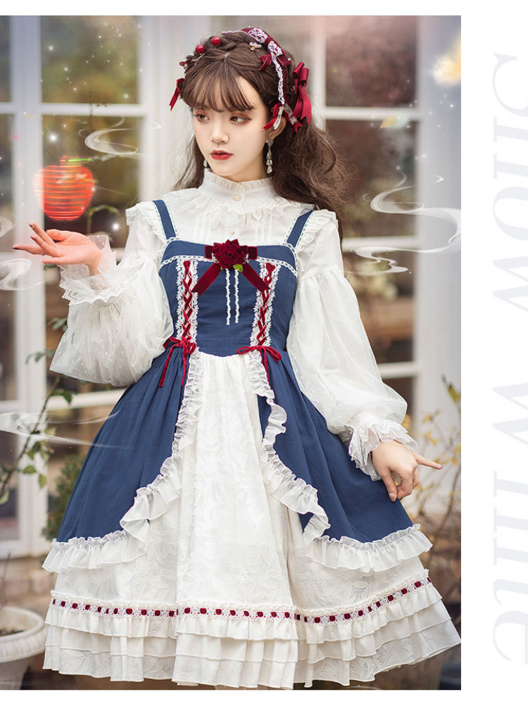 YUIPO Gothic Kawaii Lolita JSK Fairy Sweet Girls Snow White Lolita Sleeveless Ruffle Bow Cute Women Party Lolita Princess Dress alx