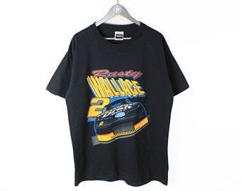 Vintage Nascar Rusty Wallace Ford T-shirt Black  Wear Big Logo Deadstock   Retro Motor Sport Auto  90s Racing Tee 9839