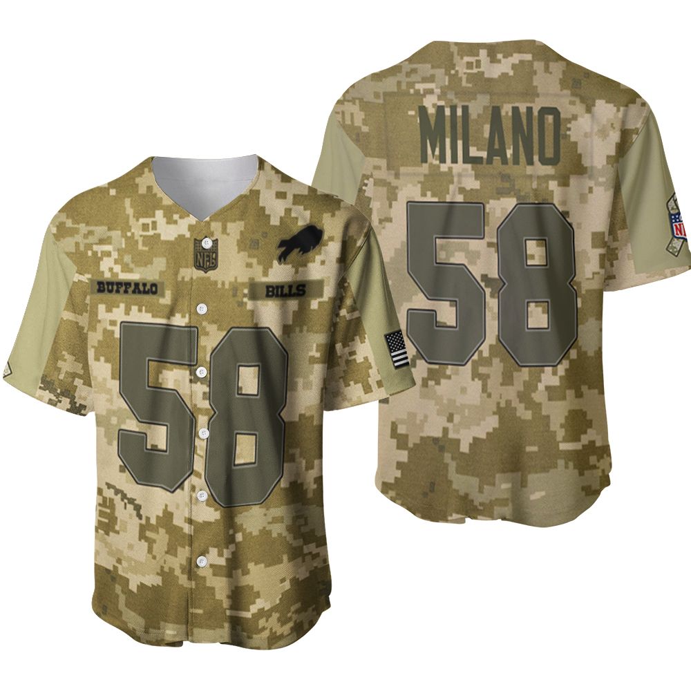 Buffalo Bills Matt Milano #58 Great Player NFL American Football Team Logo Camouflage 3D Designed Allover Gift For Bills Fans Baseball Jersey