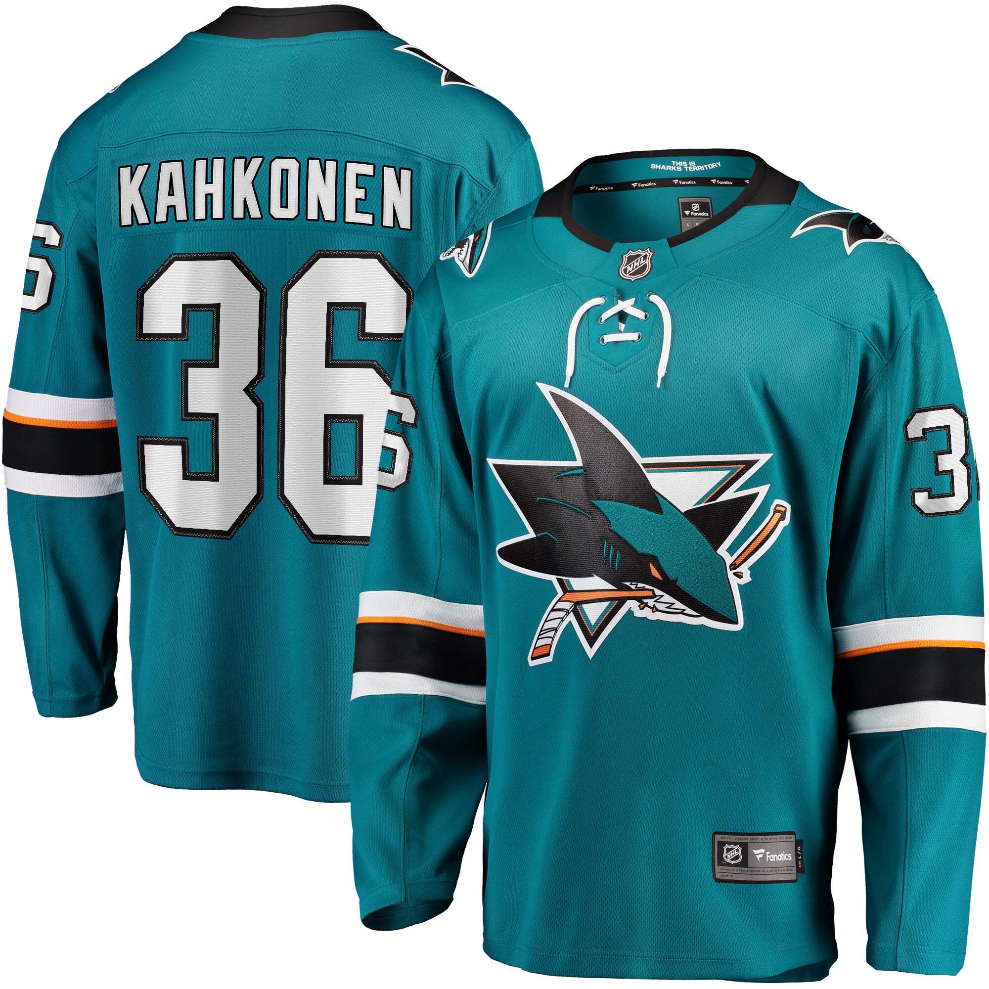 Men's San Jose Sharks Kaapo Kahkonen Teal Home Breakaway Jersey