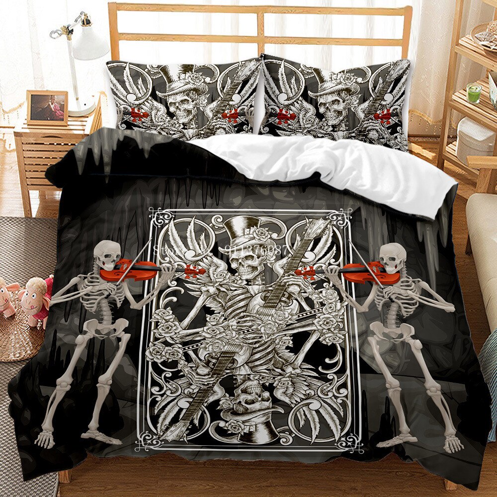 Bedding Set 3D Cartoon Mn Skull Skeleton Home Decoration With Pillowcase Duvet Cover Bedding Set Queen King Size