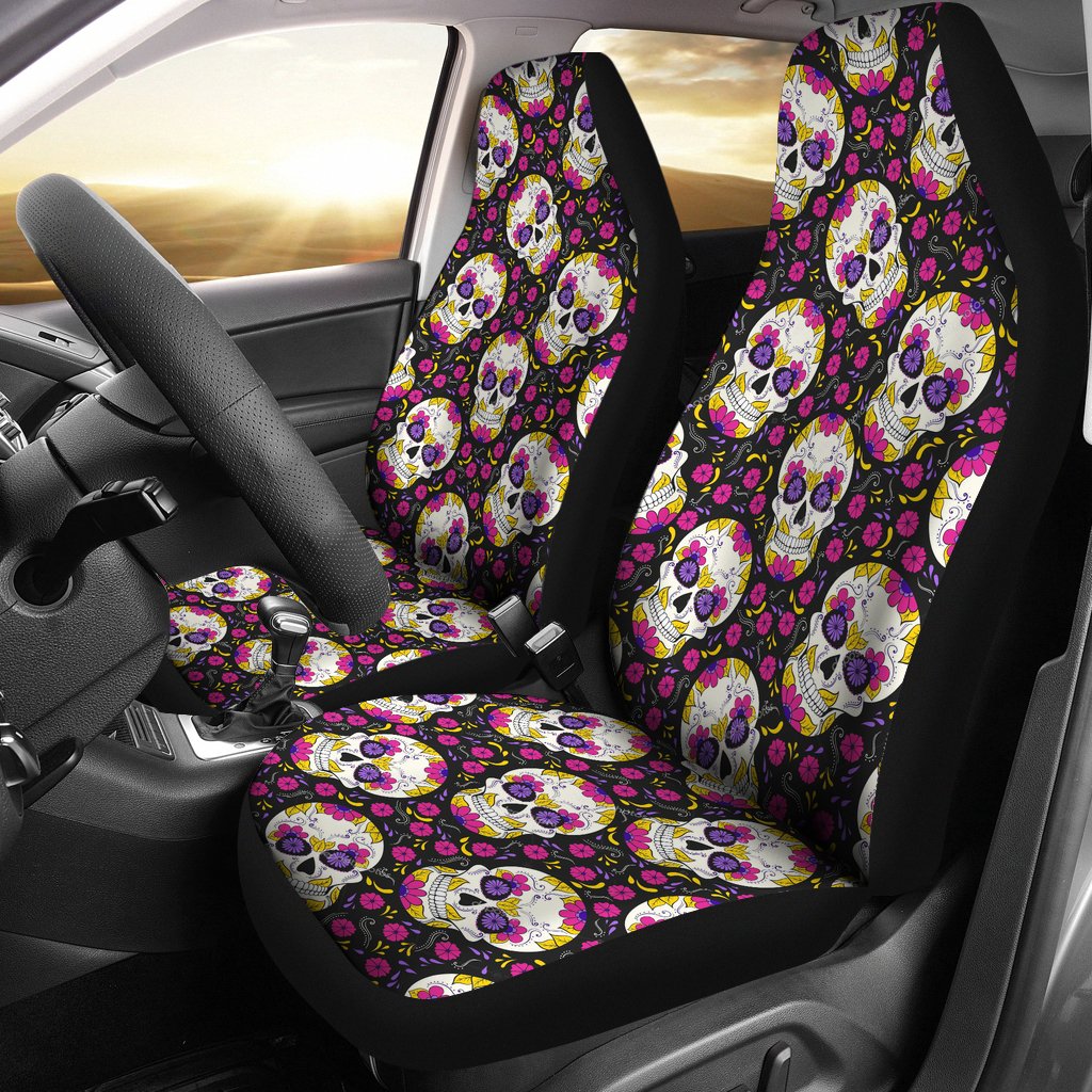 Set of 2 candy sugar skull car seat covers