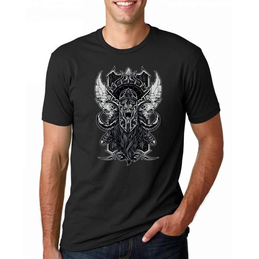 The latest fashion men’s skull print casual short-sleeved men’s black T-shirt