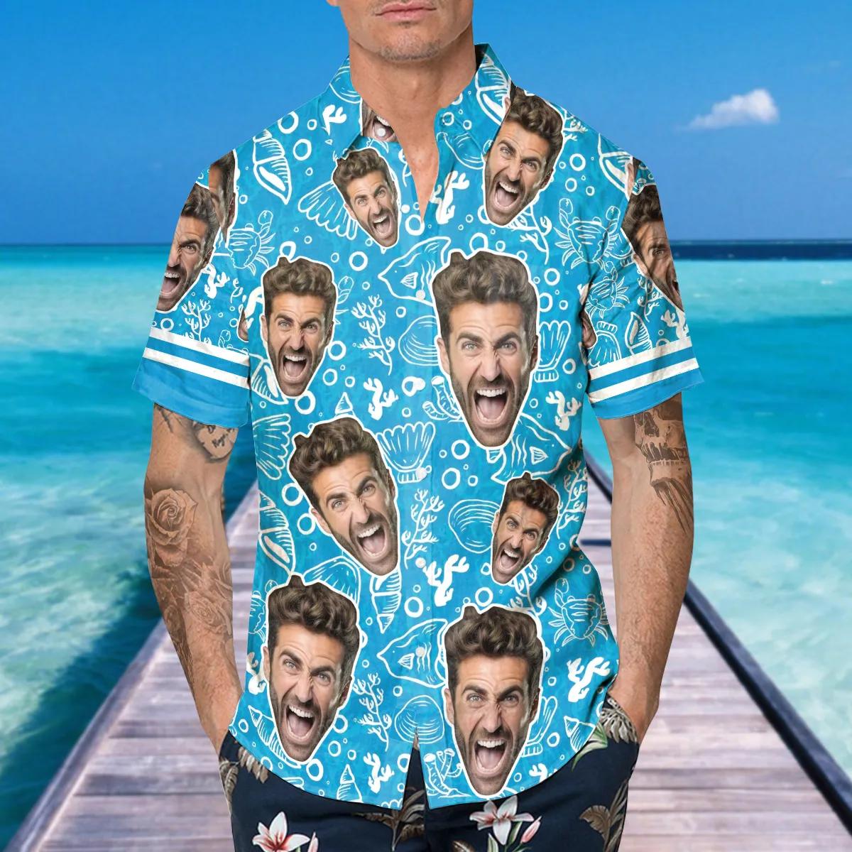 Summer Beach Pattern Personalized Hawaiian Shirt, Custom Hawaiian Shirts With Face
