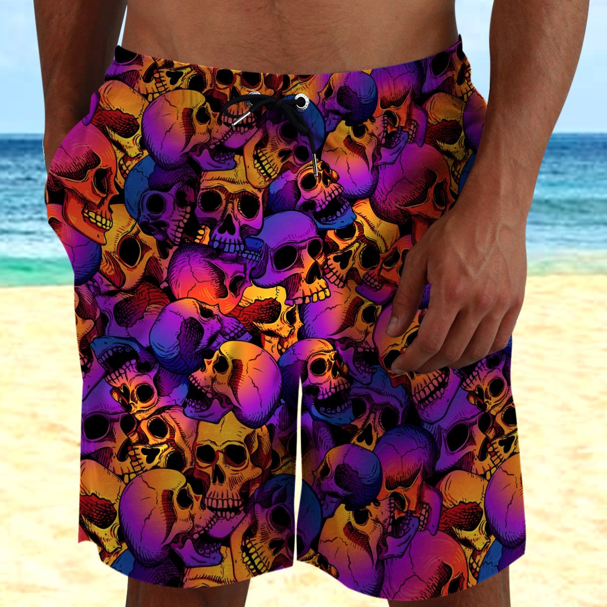 Skull Color Hawaii Beach Shorts Colorful S Ha84797