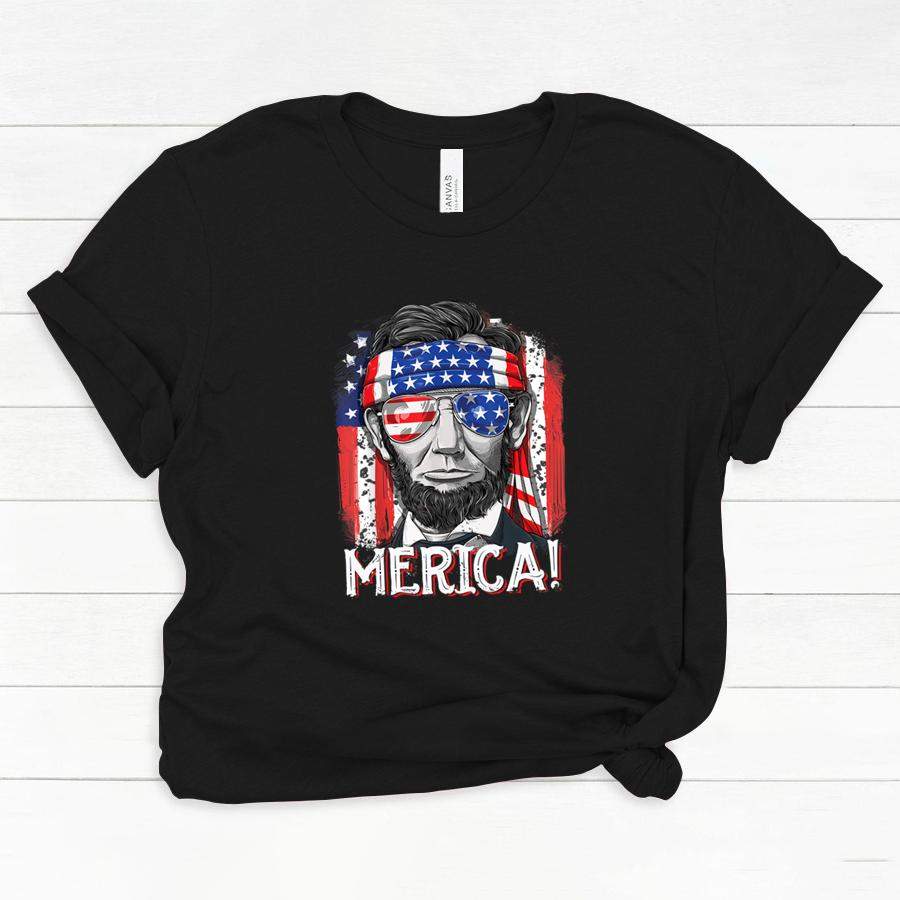 4th of July Shirts for Men Merica Abe Lincoln Women Tee Gift