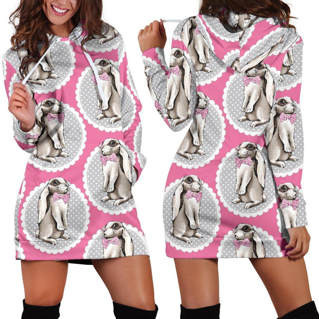 Rabbit Pattern Print Design Rb019 Women Hoodie Dress