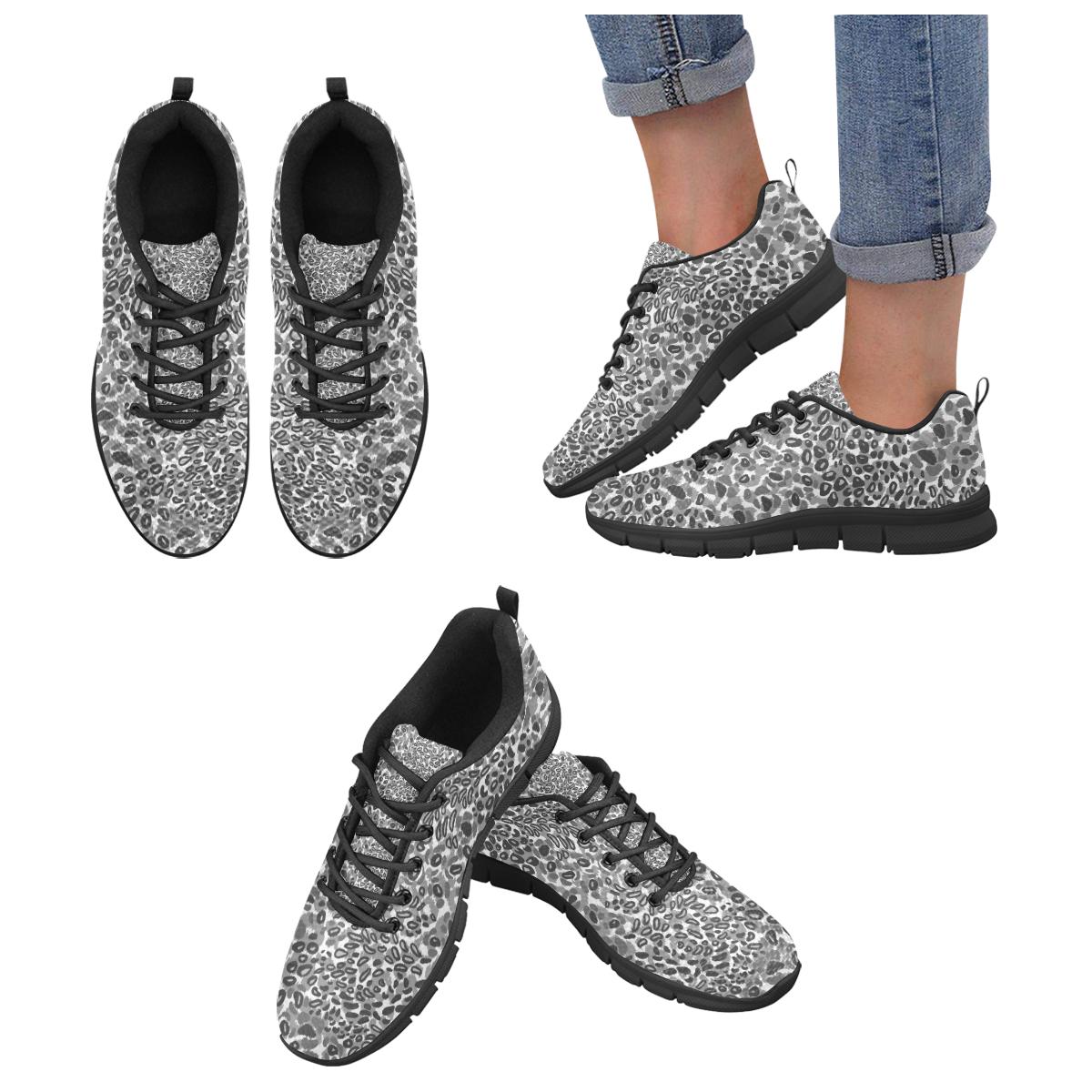 Gray Leopard Texture Pattern Women’s Sneakers Black