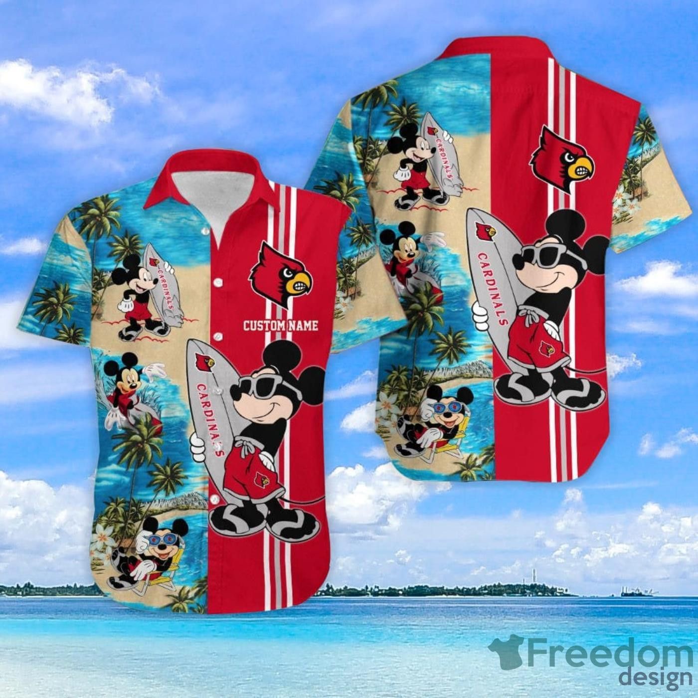 NCCA Louisville Cardinals Custom Name Mickey Mouse Hawaiian Shirt