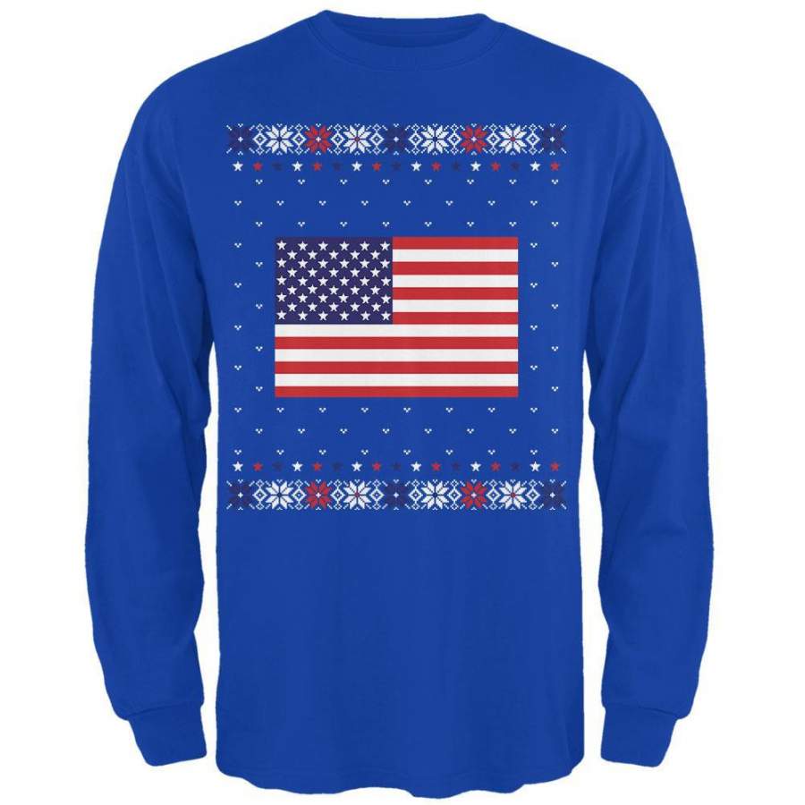 USA American Flag Ugly Christmas Sweater Mens Long Sleeve T Shirt