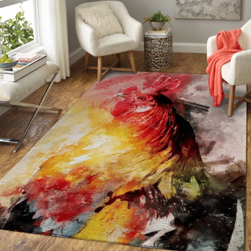 Rooster Watercolor Art – Animals Area Rug Carpet