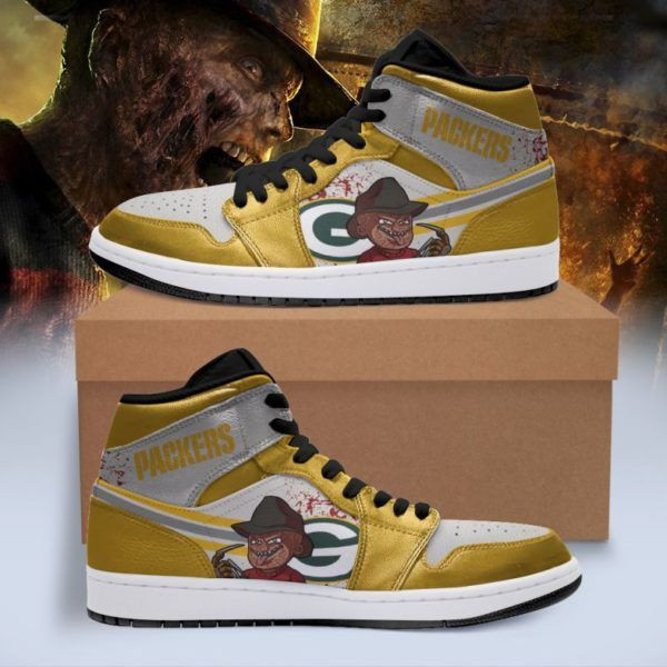 Green Bay Packers Horror Man Air Jordan 1 Mid Printing Shoes Sneaker