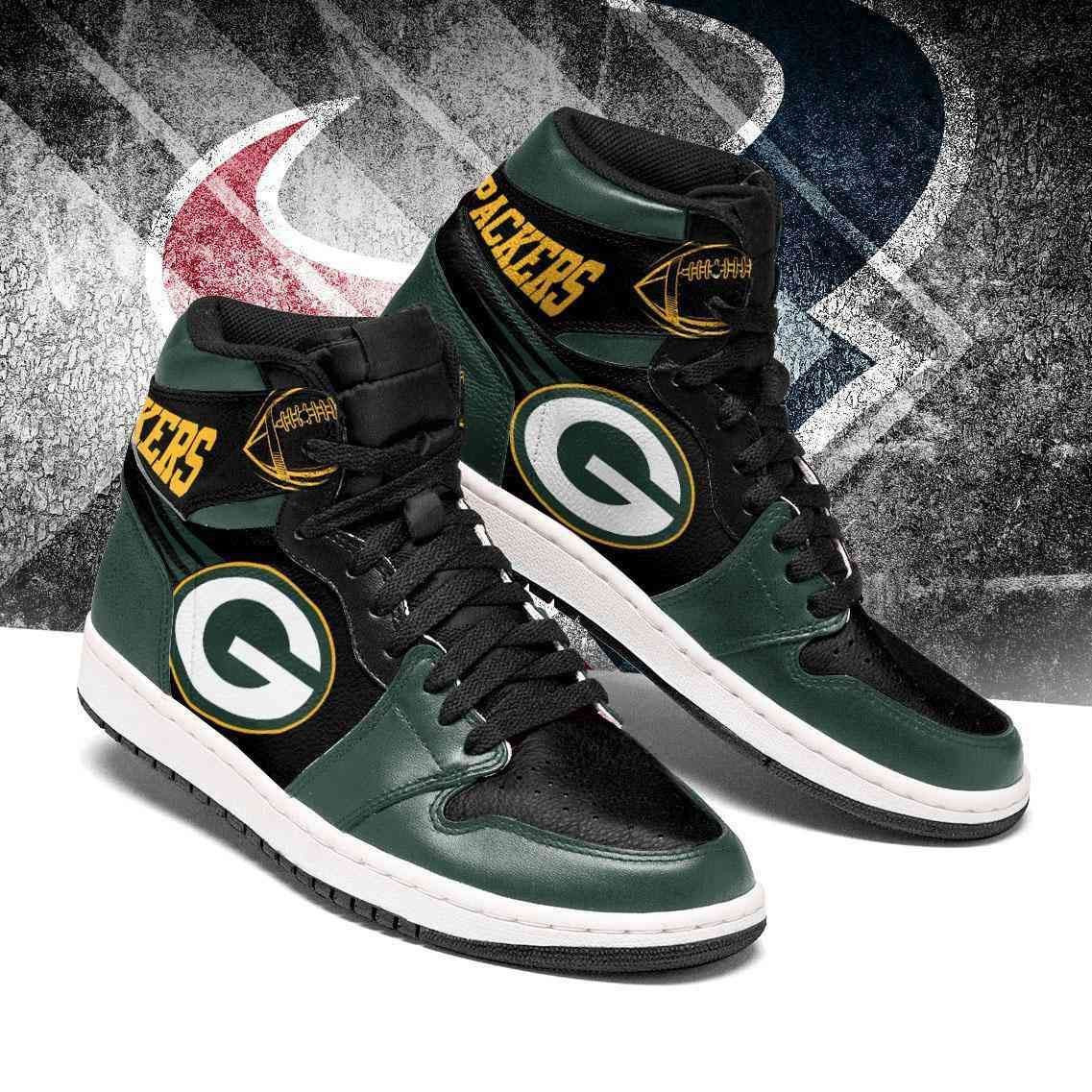 Green Bay Packers Green And Black Themed Design Air Jordan 1 Mid Printing Shoes Sneaker