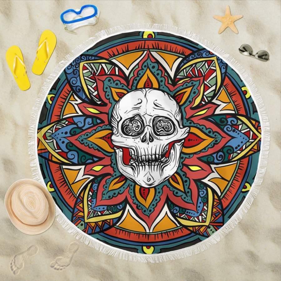 Ultra-soft & Lightweight Round Beach Blanket – Skull Floral 007 ...