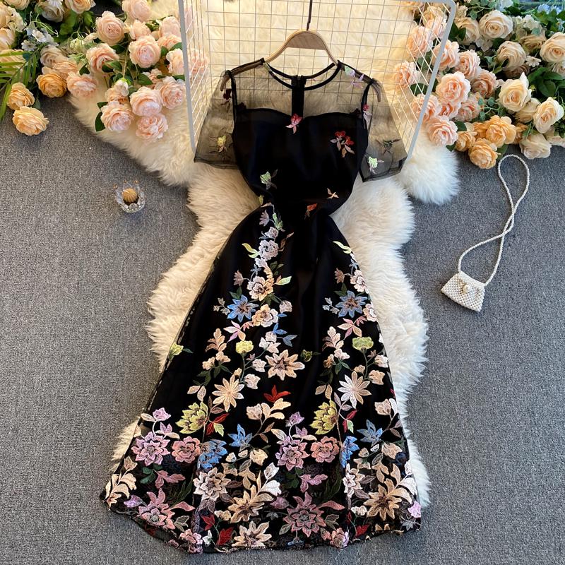 ZQLZ Summer Dress Women 2021 Vintage Floral Embroidery Elegant Evening Party Dress Ladies Plus Size Black Dresses Vestidos alx