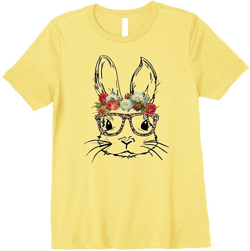 Cute Mom Teen Girls Easter Bunny with Glasses Leopard Print Premium T-Shirt