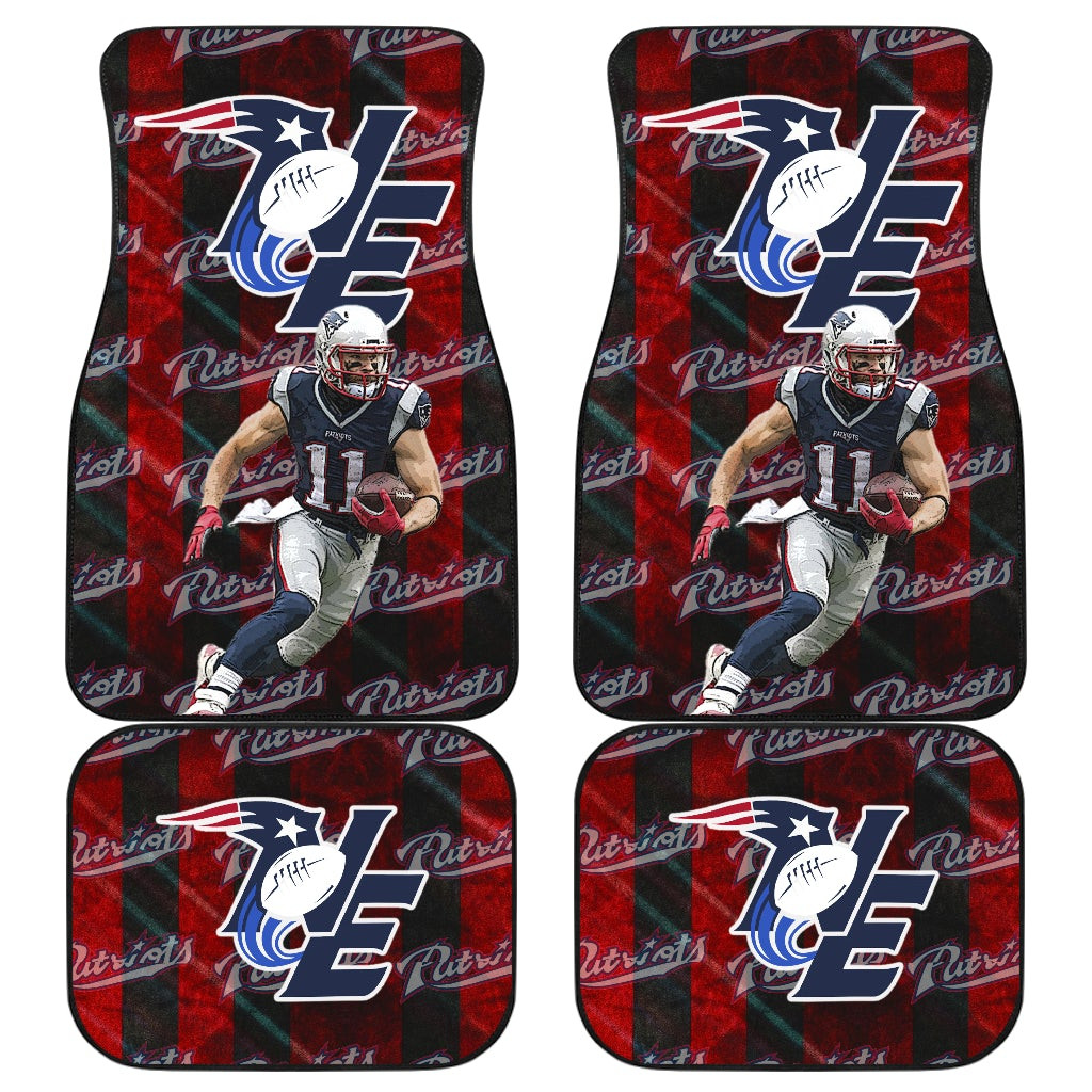 New England Patriots American Football Team Julian Edelman 11 Grab Rugby Ball And Running Text Patterns Car Floor Mats