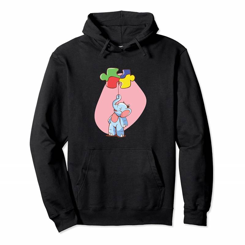 Autism Awareness Puzzle Piece Elephant – Mental Diversity Pullover Hoodie