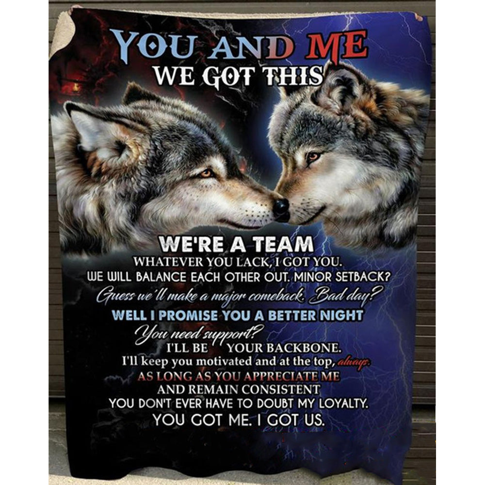 Wolf Couple – We Got This We’Re A Team Fleece Blanket For Spouse, Wolf Lover Home Decor Bedding Couch Sofa Soft And Comfy Cozy