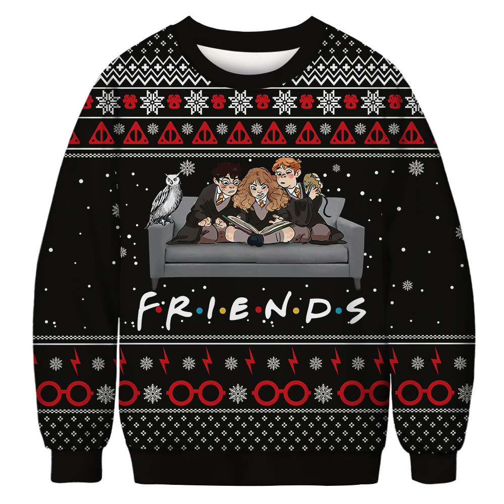 Christmas Sweaters Ugly Sweater Black Long Sleeve Fashion Movie Cartoon Characters 3d Printing O Neck Sweater Couple Pullover alx