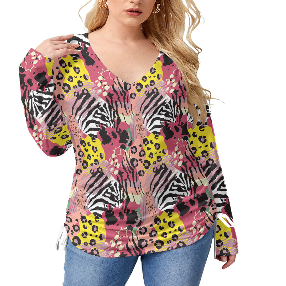 Exotic Leopard Skin V-Neck Plus Size T-Shirt