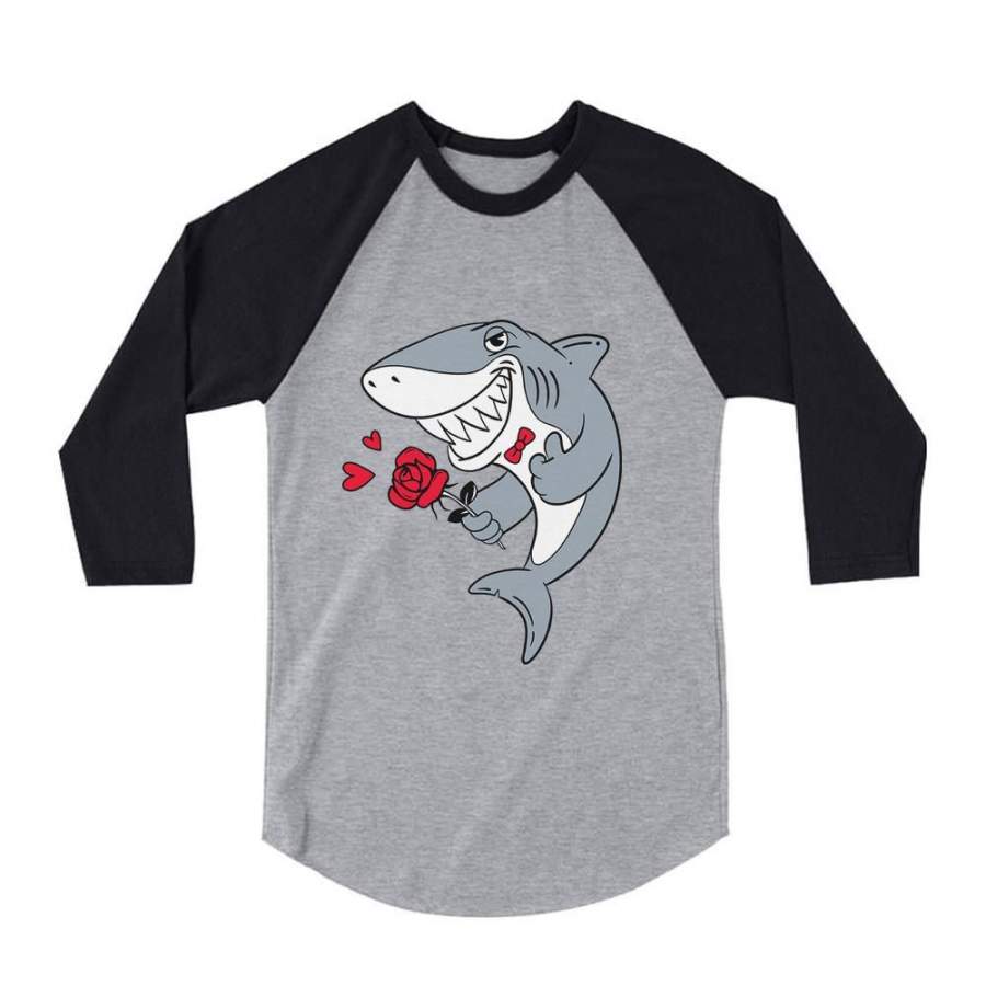 Valentine’s Day Shark with Roses 3/4 Sleeve Baseball Jersey Toddler Shirt