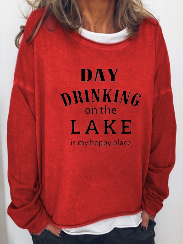 Women Day Drinking On The Lake Is My Happy Place Long Sleeve Top