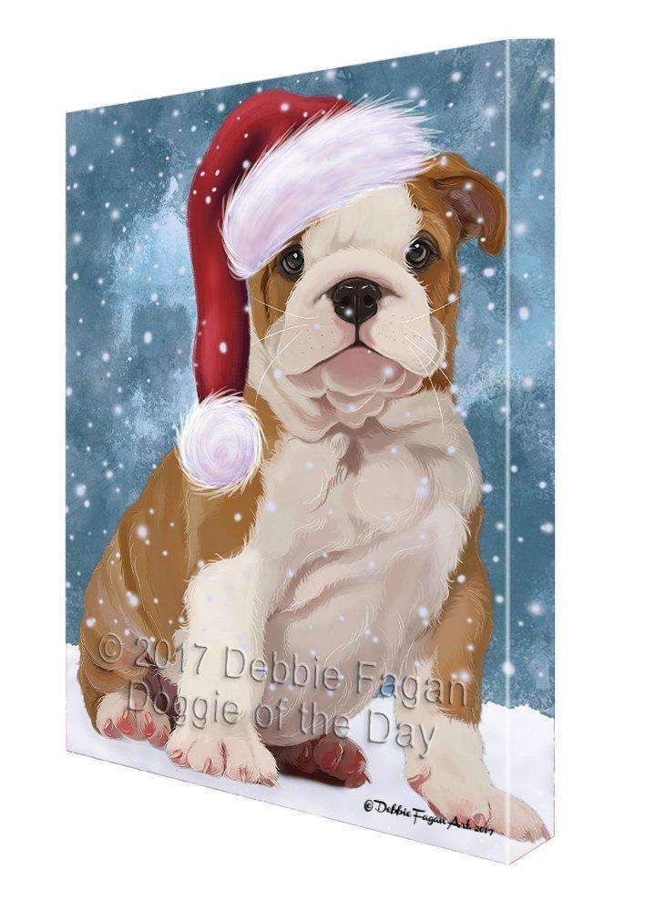 Let It Snow Christmas Happy Holidays Buldog Puppy Print On Canvas Wall Art Cvs189