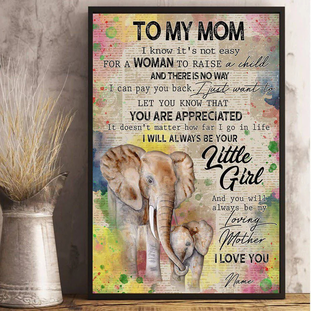 Mothers Day Gifts Custom Name Elephant Mom It’S Not Easy To Raise A Child Wall Art Print Poster