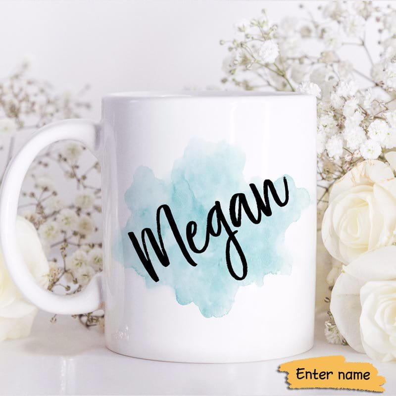 Blue Watercolor Name Birthday Gift Personalized Mug