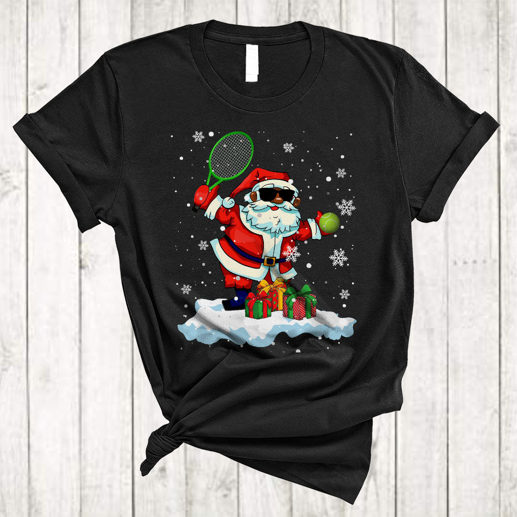 Santa Playing Tennis Cute Christmas Black Proud Afro African Santa Tennis Player Lover T-Shirt