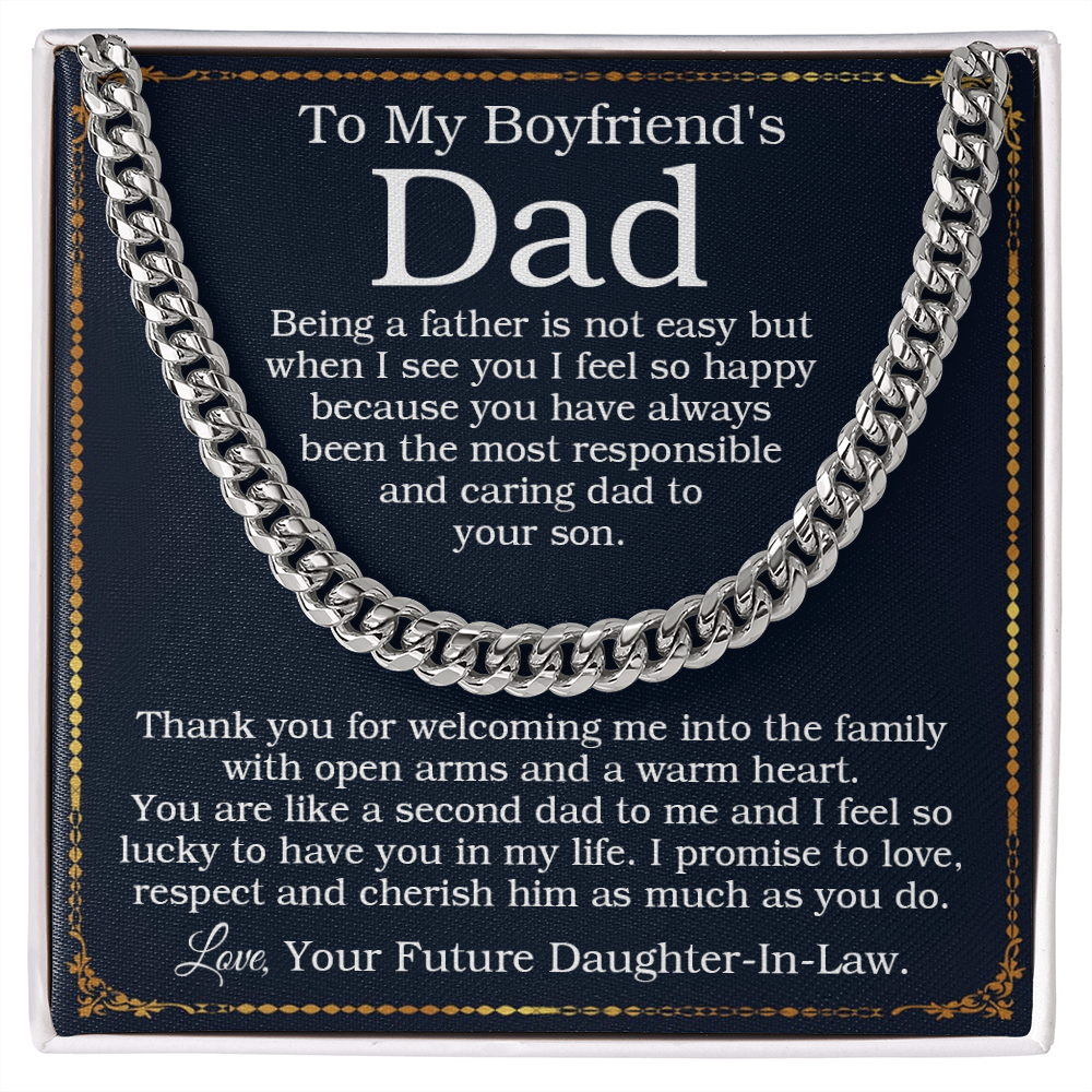 To My Boyfriend’S Dad Cuban Chain Necklace, Birthday Gift For Boyfriends Dad, Fathers Day, Christmas Gift