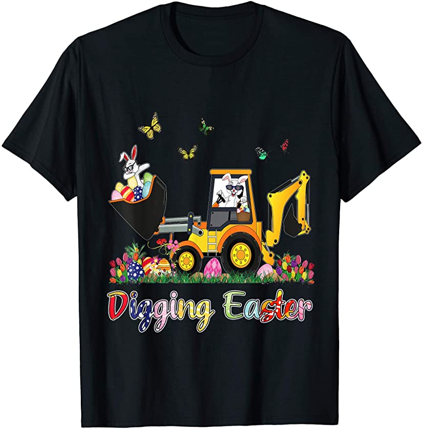 Digging Easter Bunny Toddler Boy Egg Hunt Tractor Excavator T-Shirt