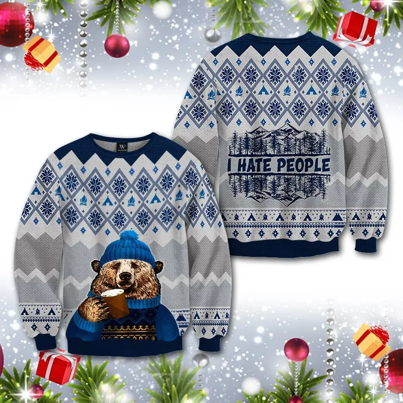 Bear I Hate People Camping Ugly Christmas Sweater | Unisex | Full Size | Adult | Colorful | US3089